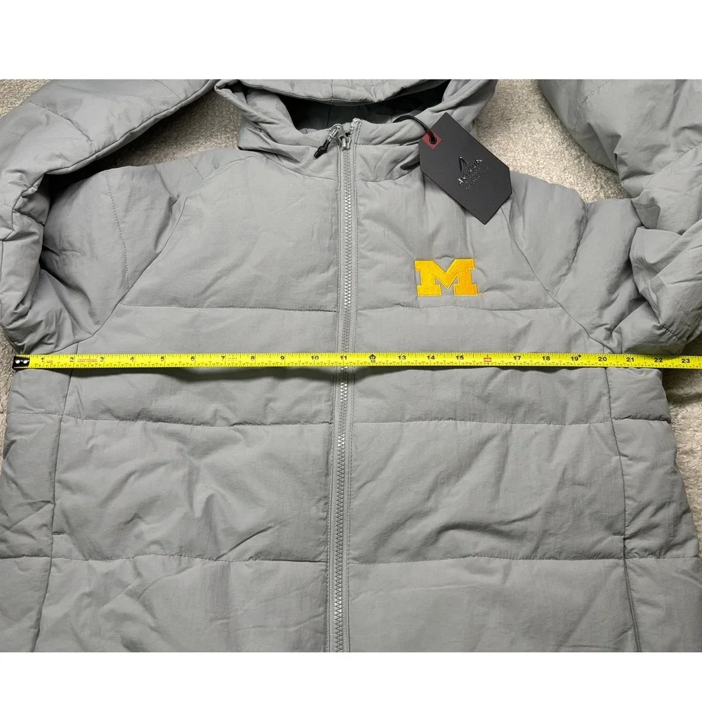 Antigua Puffer Jacket Women L Gray Michigan Wolverines NCAA‎ Hooded Full Zip NWT